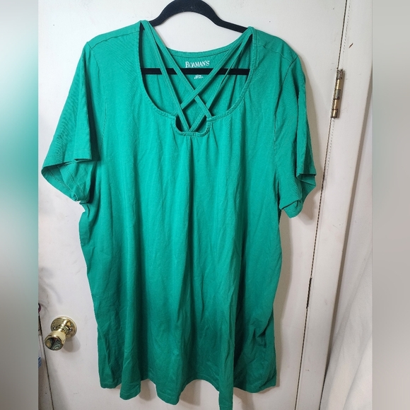 ROAMAN'S GREEN CRISS CROSS FRONT SHORT SLEEVE PLUS SIZE 3X TOP - Picture 1 of 9